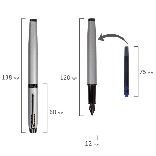 Ручка перьевая PARKER "IM Achromatic Grey BT", корпус серый матовый, нержавеющая сталь, синяя фото 6