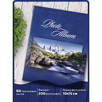 Фотоальбом BRAUBERG "Горный пейзаж", на 200 фотографий, 10х15 см, твердая обложка, синий