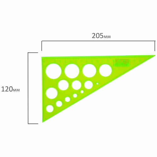 Треугольник пластиковый BRAUBERG, угол 30, 19 см, с окружностями, прозрачный, неоновый, ассорти фото 4