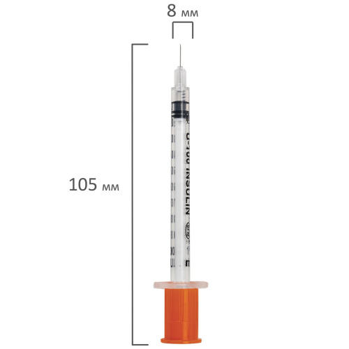 Шприц инсулиновый SFM, 1 мл, 10 шт., в пакете, U-100 игла несъемная 0,3х8 мм фото 6