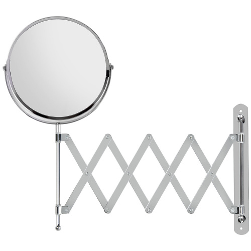 Зеркало настенное BRABIX, диаметр 17 см, двусторонее, с увеличением, нержавеющая сталь, гармошка фото 3