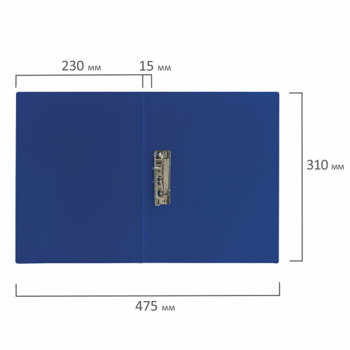 Папка с боковым металлическим прижимом STAFF, до 100 листов, синяя фото 2