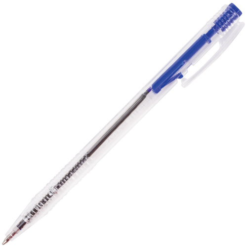 Ручка шариковая автоматическая STAFF "Basic", корпус прозрачный, узел 0,7 мм, синяя фото 6
