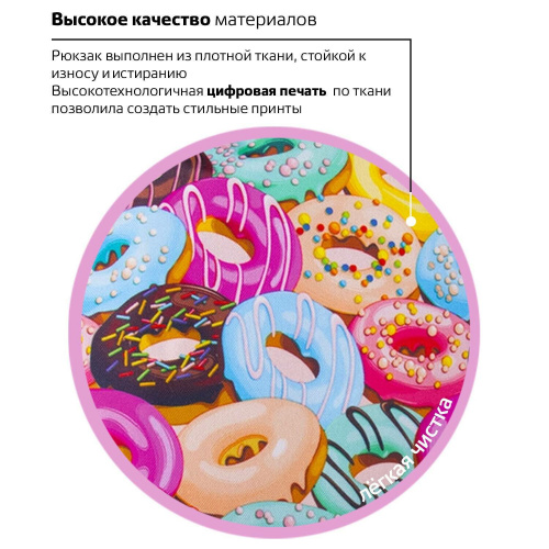 Рюкзак BRAUBERG Donuts, 20 литров, 41х32х14 см, универсальный, сити-формат фото 9