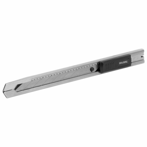 Нож канцелярский BRAUBERG, 9 мм, металлический, лезвие 30°, автофиксатор, подвес фото 6