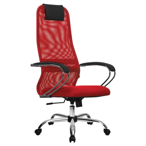 Кресло офисное МЕТТА "SU-B-8" хром, ткань-сетка, сиденье мягкое, красное фото 9
