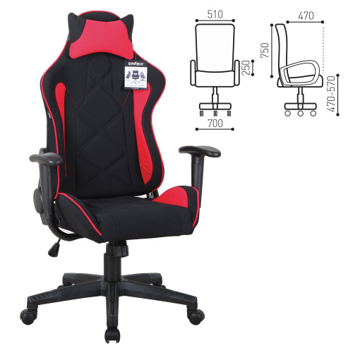 Кресло компьютерное BRABIX "GT Racer GM-101", подушка, ткань, черное/красное фото 4
