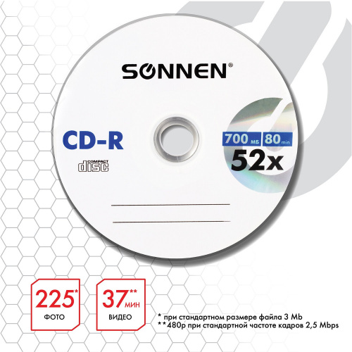 Диски CD-R SONNEN, 700 Mb, 52x Bulk, 50 шт. фото 6