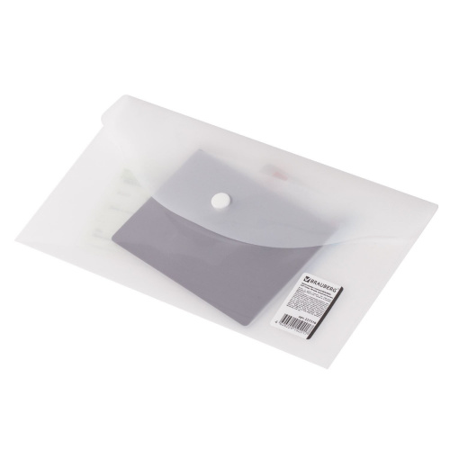 Папка-конверт с кнопкой BRAUBERG, 250х135 мм, 0,18 мм, матовая прозрачная фото 6