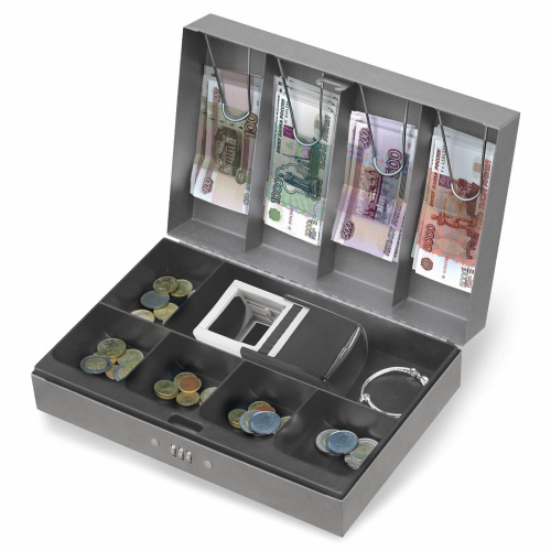 Ящик для денег, ценностей, документов, печатей BRAUBERG, 80х195х290 мм, темно-серый фото 5