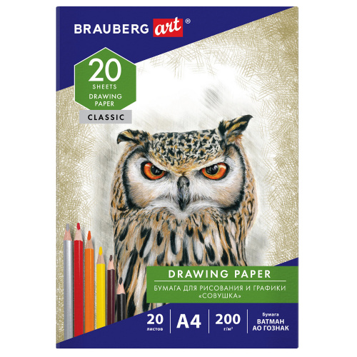 Бумага для рисования в папке BRAUBERG ART CLASSIC, А4, 20 л., 200 г/м2