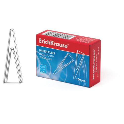 Скрепки ERICH KRAUSE, 25 мм, металлические, треугольные, 100 штук, в картонной коробке фото 4