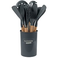 Набор силиконовых кухонных принадлежностей DASWERK, с деревянными ручками 12 в 1, серый