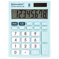 Калькулятор настольный BRAUBERG, 154x115 мм, 8 разрядов, двойное питание, голубой