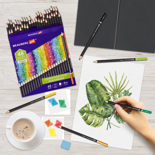 Карандаши художественные цветные BRAUBERG ART CLASSIC, 48 цветов, мягкий, грифель 3,3 мм фото 2