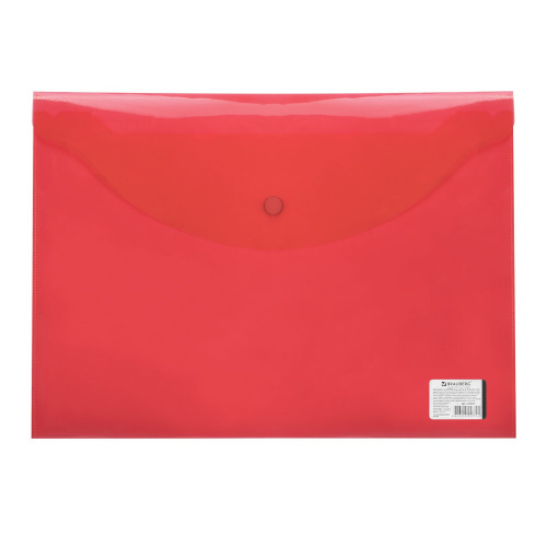 Папка-конверт с кнопкой BRAUBERG, А4, до 100 листов, 0,15 мм, прозрачная, красная фото 9