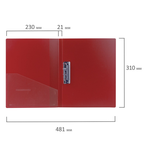 Папка BRAUBERG "Contract", с боков металлич прижимом и внутрен карманом , до 100 л., 0,7 мм, красная фото 2