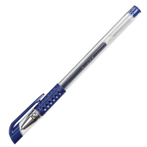 Ручка гелевая с грипом STAFF Basic Needle, линия письма 0,35 мм, синяя фото 3