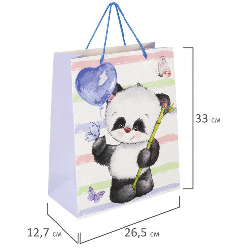 Пакет подарочный 26,5x12,7x33 см ЗОЛОТАЯ СКАЗКА "Lovely Panda", глиттер, белый с голубым фото 2