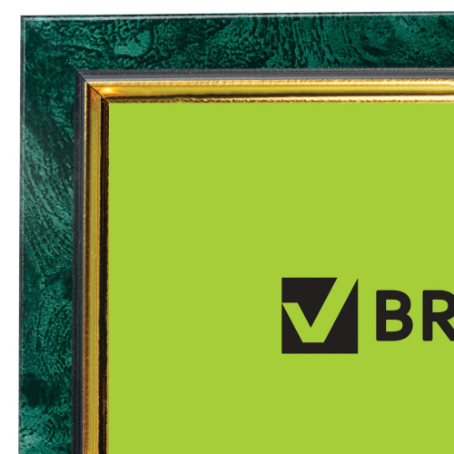 Рамка BRAUBERG "HIT", 21х30 см, пластик, багет 15 мм, зелёный мрамор с позолотой, стекло фото 2