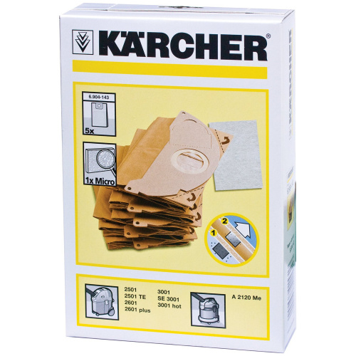 Мешки для сбора пыли KARCHER, 5 шт., бумажные, 1 микрофильтр, для пылесоса фото 3