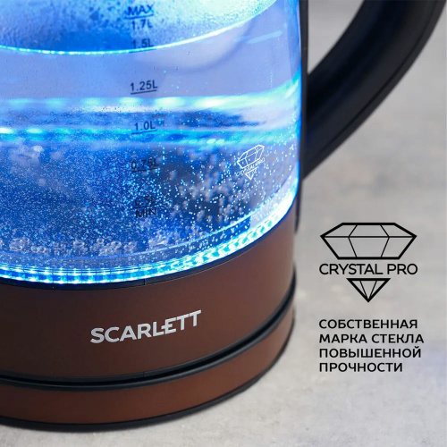 Чайник SCARLETT SC-EK27G98, 1,7 л, 2200Вт, закрытый нагревательный элемент, стекло, коричневый фото 6