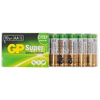 Батарейки GP Super, AA, 10 шт, алкалиновые, пальчиковые, в пленке