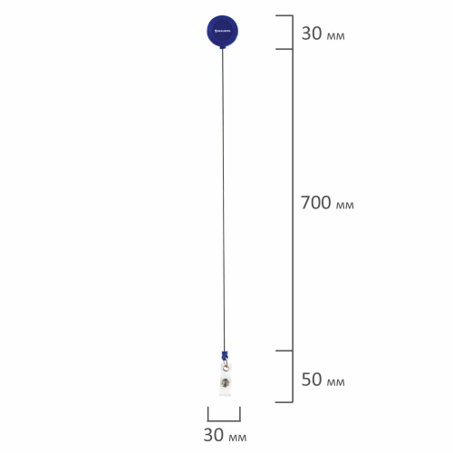 Бейдж горизонтальный (60х90 мм), с держателем-рулеткой 70 см, синий, BRAUBERG, 238242 фото 2