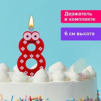 Свеча-цифра для торта ЗОЛОТАЯ СКАЗКА "8" "С глазками", 6 см, с держателем, в блистере