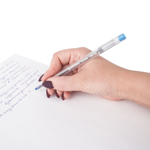 Ручка шариковая масляная BRAUBERG "Ice", корпус прозрачный, узел 0,6 мм, линия письма 0,3 мм, синяя фото 6