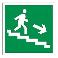Знак эвакуацион ФОЛИАНТ "Направление к эвакуационному выходу по лестнице НАПРАВО вниз", 200х200 мм