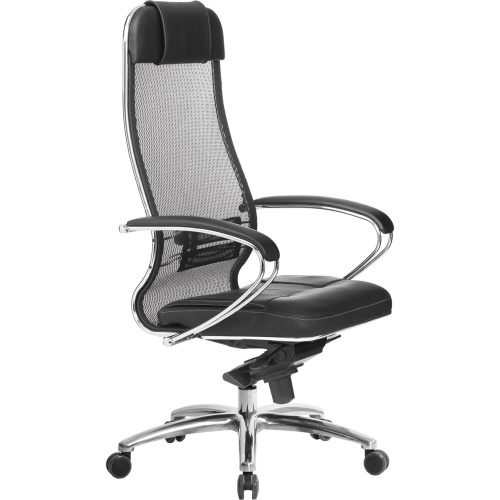 Кресло офисное МЕТТА "SAMURAI" SL-1.04, сверхпрочная ткань-сетка/кожа, черное фото 6