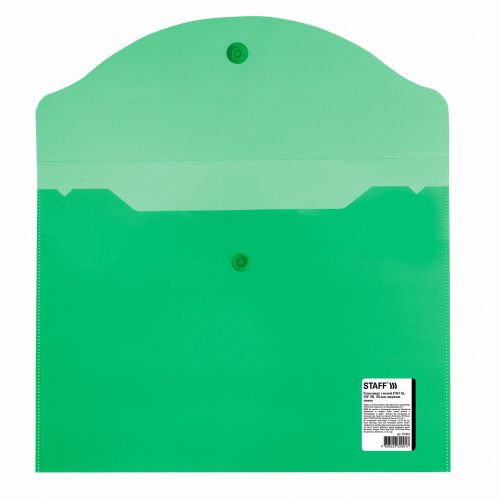 Папка-конверт с кнопкой  STAFF, А5, 0,15 мм, прозрачная, зеленая фото 10