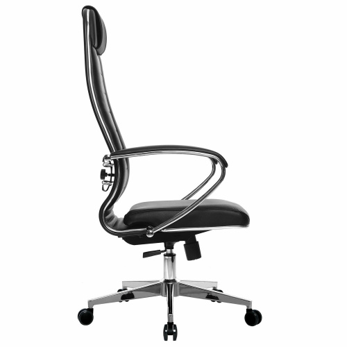 Кресло офисное МЕТТА "К-29" хром, рецик. кожа, сиденье и спинка мягкие, черное фото 3