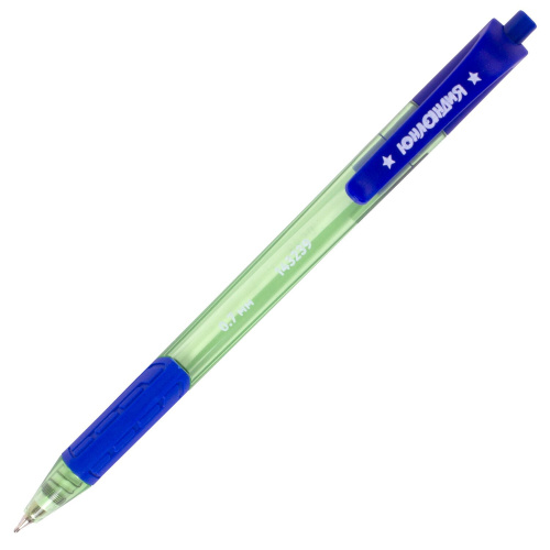 Ручка шариковая масляная автоматическая с грипом ЮНЛАНДИЯ COLOR MIX, линия письма 0,35 мм, синяя фото 5