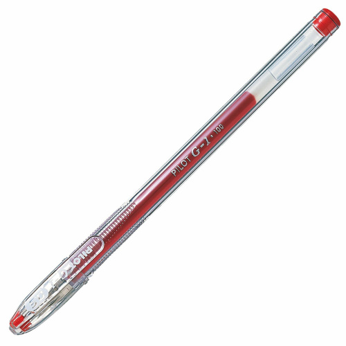 Ручка гелевая PILOT "G-1", корпус прозрачный, линия письма 0,3 мм, красная фото 2