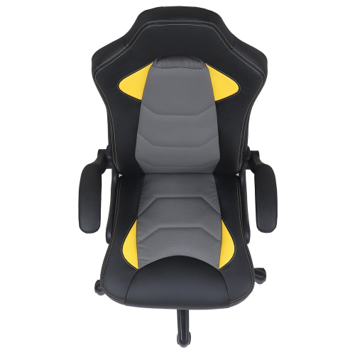 Кресло компьютерное BRABIX "Skill GM-005", откидные подлокотники, экокожа, черное/желтое фото 8