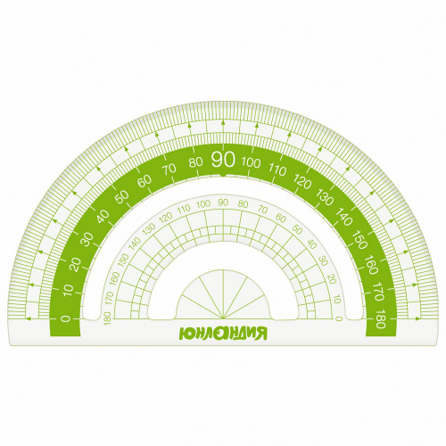 Набор чертежный ЮНЛАНДИЯ "ГЕОМЕТРИЯ", линейка 18 см, 2 треугол, транспортир, зеленая шкала фото 4