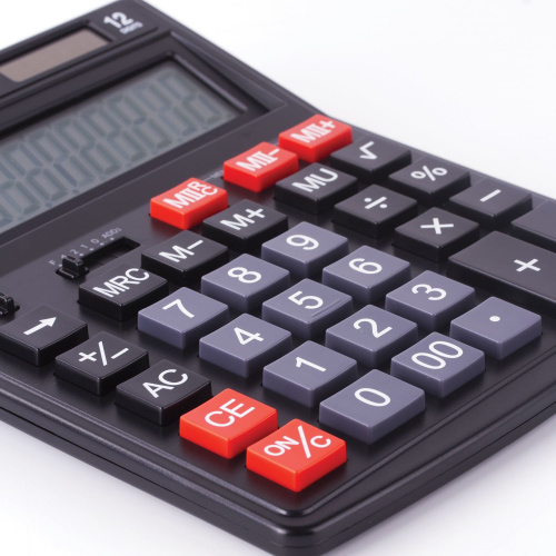 Калькулятор настольный ОФИСМАГ, 199x153 мм, 12 разрядов, двойное питание, черный фото 5