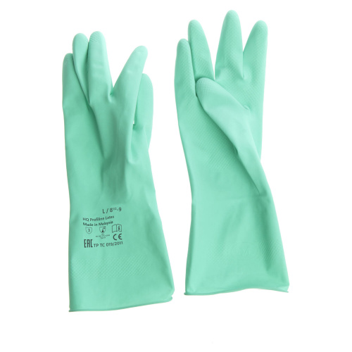 Перчатки латексные КЩС, прочные, хлопковое напыление, размер 8,5-9 L, большой, зеленые, HQ Profiline, 73586 фото 3