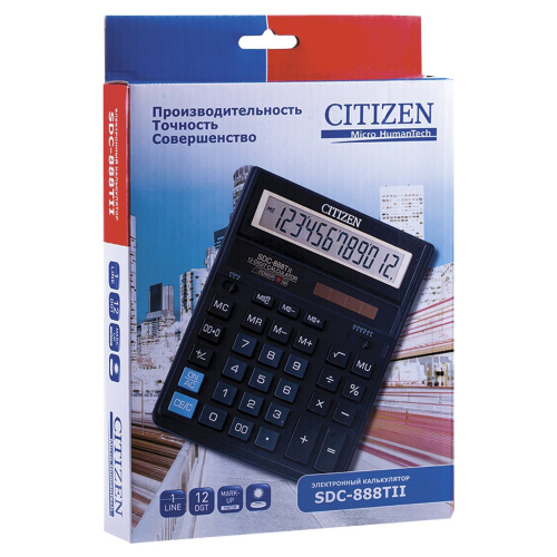 Калькулятор настольный CITIZEN SDC-888TII ,203х158 мм, 12 разрядов, двойное питание фото 9