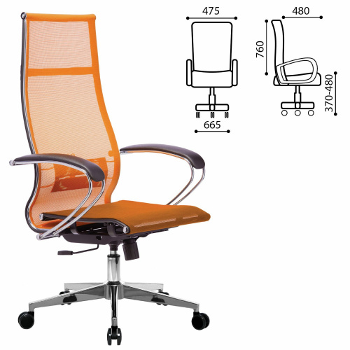 Кресло офисное МЕТТА "К-7" хром, прочная сетка, сиденье и спинка регулируемые, оранжевое. фото 10