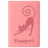 Обложка для паспорта STAFF "Кошка", мягкий полиуретан, персиковая