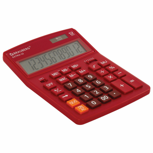 Калькулятор настольный BRAUBERG, 206x155 мм, 12 разрядов, двойное питание, бордовый фото 2