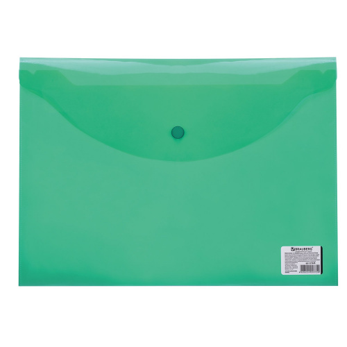 Папка-конверт с кнопкой BRAUBERG, А4, до 100 листов, 0,15 мм, прозрачная, зеленая фото 7