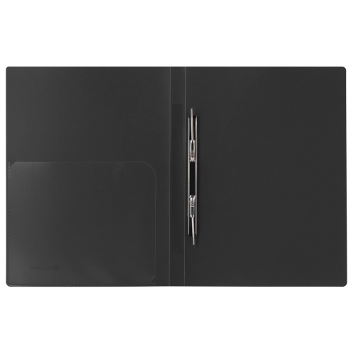 Папка с металлическим скоросшивателем и внутренним карманом BRAUBERG, черная, до 100 листов, 0,6 мм фото 2