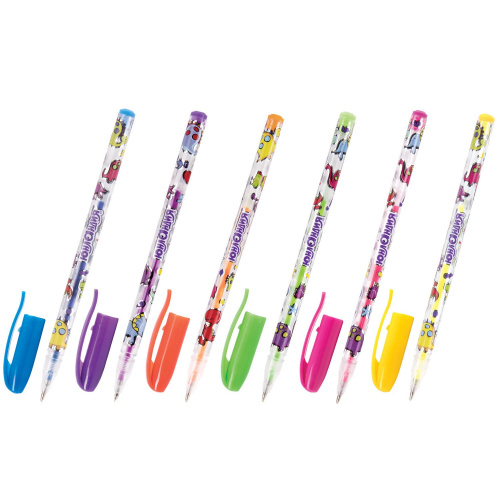 Ручки гелевые ЮНЛАНДИЯ, 6 цветов, неон, корпус с печатью, линия письма 0,5 мм фото 9