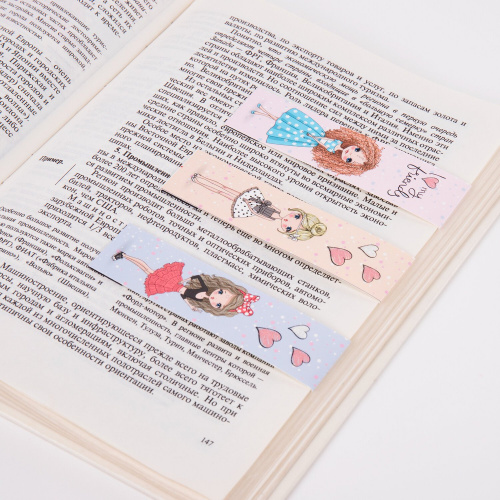 Закладки для книг с магнитом ЮНЛАНДИЯ FASHION GIRLS, 6 шт., блестки, 25x196 мм фото 2