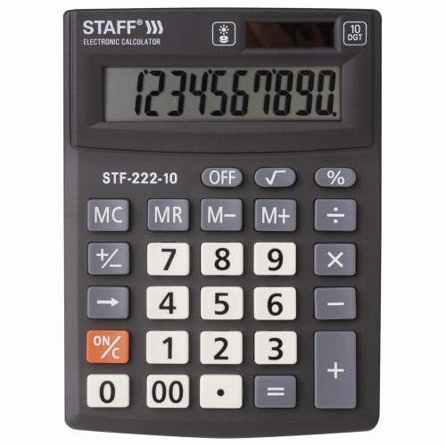 Калькулятор настольный STAFF, 138x103 мм, 10 разрядов, двойное питание фото 2