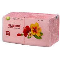 Салфетки бумажные LAIMA, 250 шт., 24х24 см, красные (пастельный цвет), 100% целлюлоза